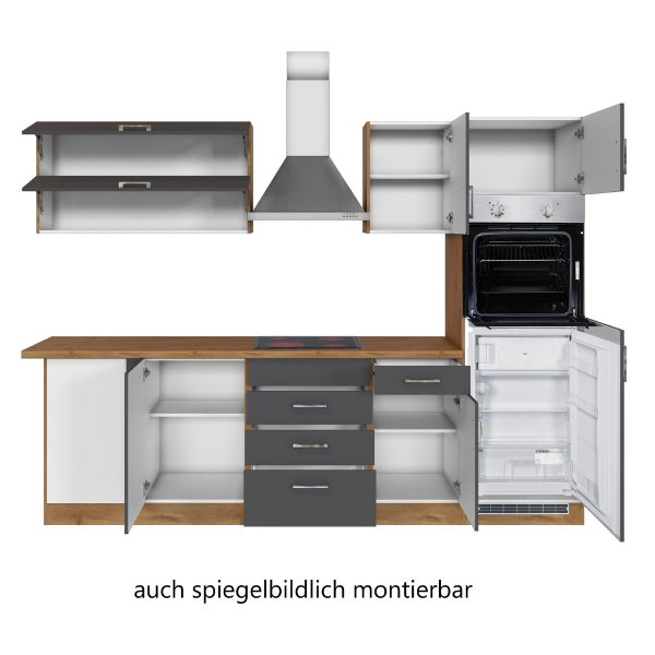 Kitchenette forme L Sorrella 270cm avec four, lave-vaisselle et réfrigérateur - anthracite/chêne - Image 12