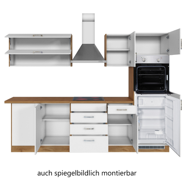 Kitchenette forme L Sorrella 270cm avec four, lave-vaisselle et réfrigérateur - blanc/chêne - Image 12