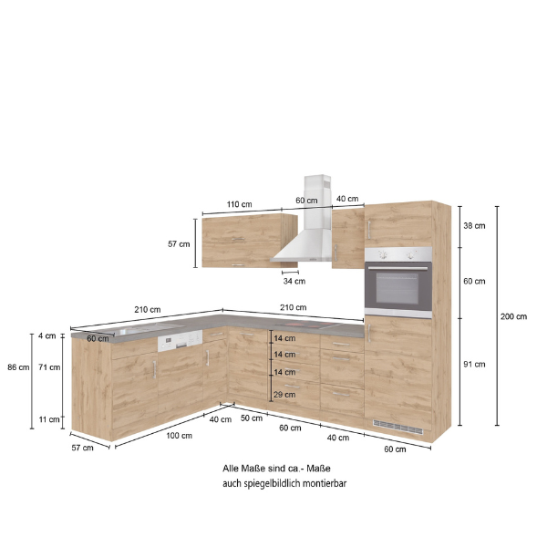 Kitchenette forme L Sorrella 270cm avec four, lave-vaisselle et réfrigérateur - blanc/chêne - Image 4