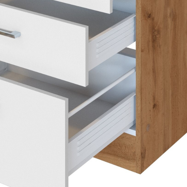 Kitchenette forme L Sorrella 270cm avec four, lave-vaisselle et réfrigérateur - blanc/chêne - Image 9