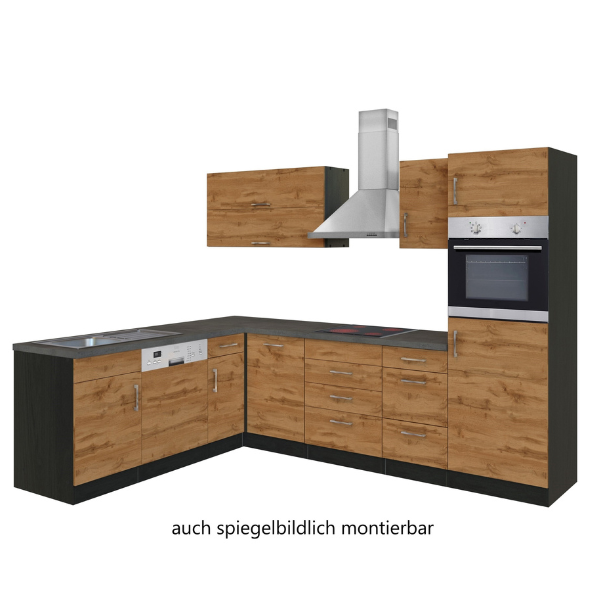 Kitchenette forme L Sorrella 270cm avec four, lave-vaisselle et réfrigérateur - chêne/graphite - Image 12