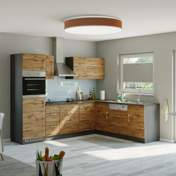 Kitchenette forme L Sorrella 270cm avec four, lave-vaisselle et réfrigérateur - chêne/graphite - Image 4