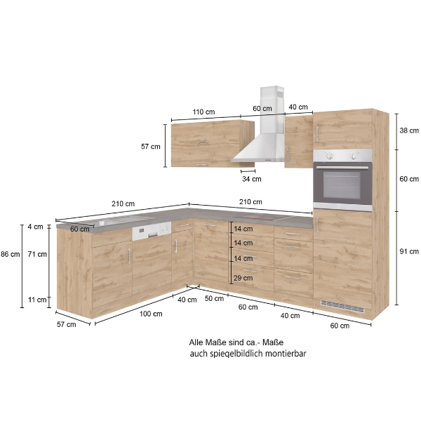Kitchenette forme L Sorrella 270cm avec four, lave-vaisselle et réfrigérateur - chêne/graphite - Image 6