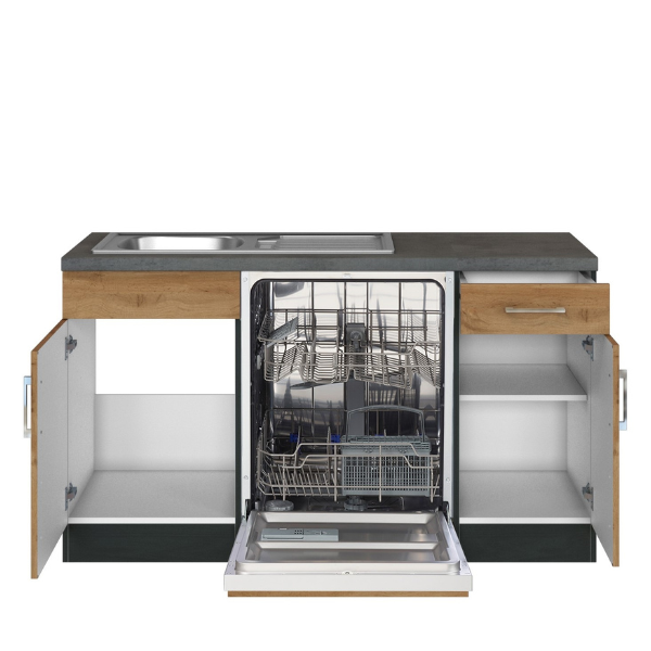 Kitchenette forme L Sorrella 270cm avec four, lave-vaisselle et réfrigérateur - chêne/graphite - Image 10