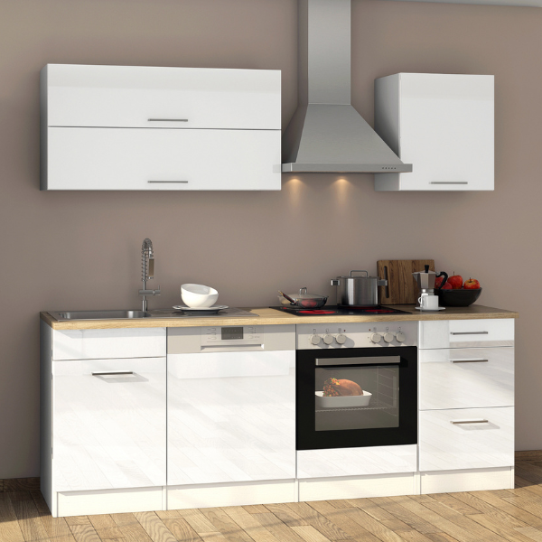 Kitchenette Ragnar 220cm avec espace pour four et lave-vaisselle - blanc brillant