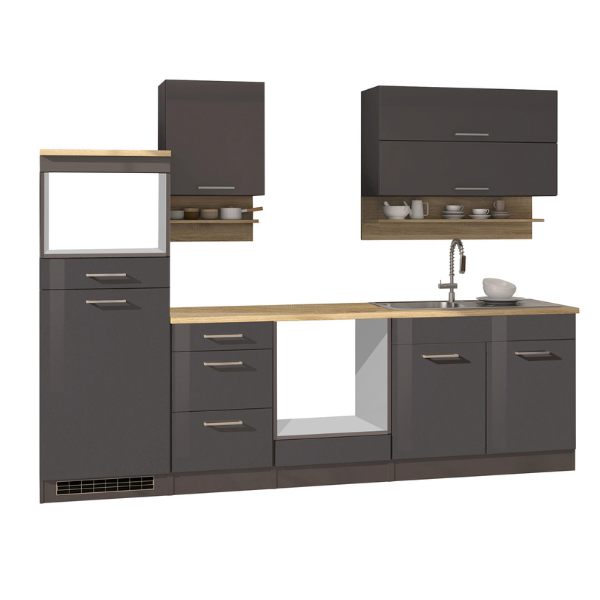 Kitchenette Ragnar 270cm avec espace pour micro-ondes, réfrigérateur et four - anthracite brillant - Image 11