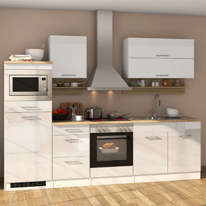 Kitchenette Ragnar 270cm avec micro-ondes, réfrigérateur et four - blanc brillant