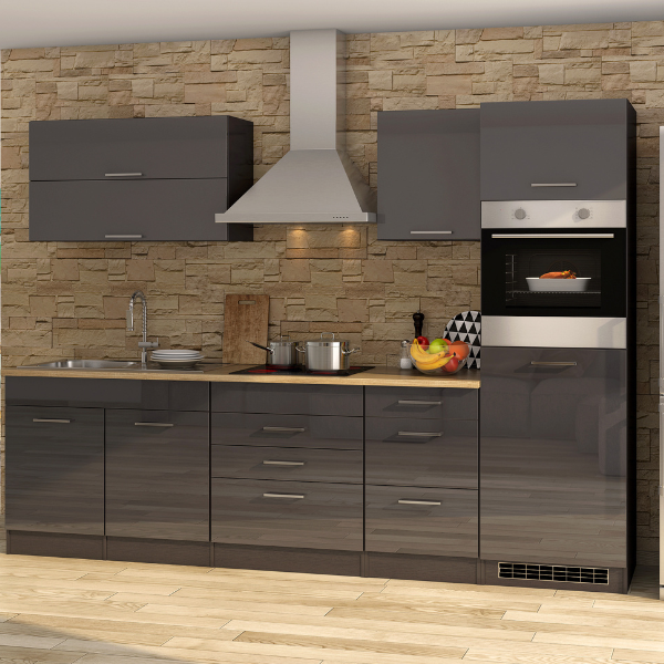 Kitchenette Ragnar 290cm avec espace pour réfrigérateur et four - anthracite brillant