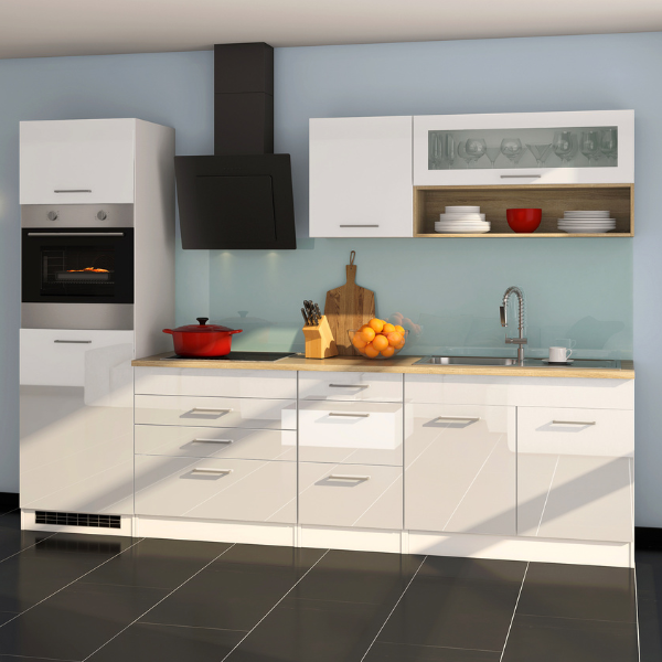Kitchenette Ragnar 290cm avec four et réfrigérateur - blanc brillant