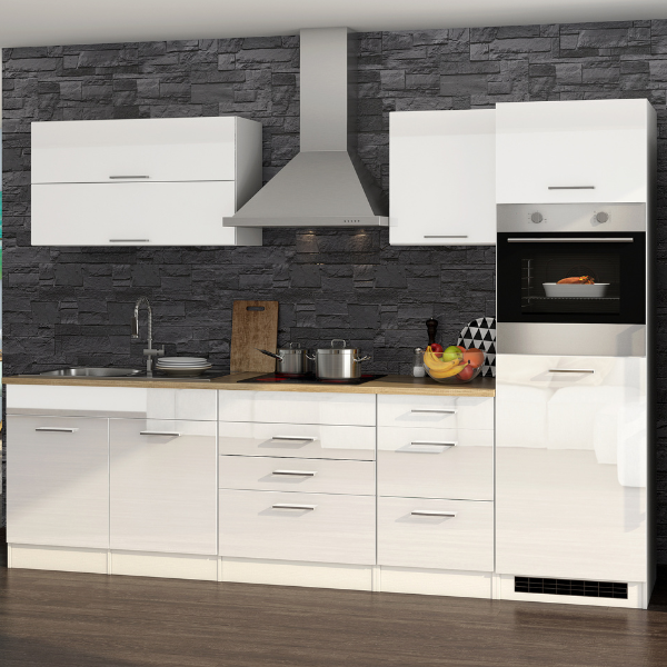 Kitchenette Ragnar 290cm avec réfrigérateur et four - blanc brillant