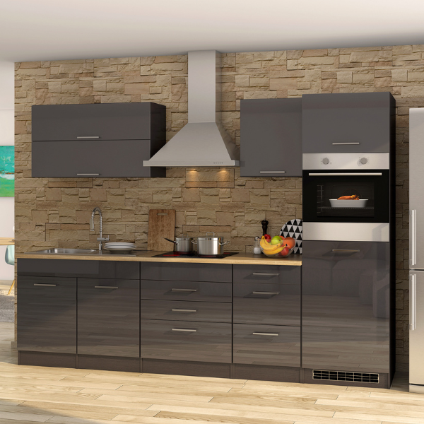 Kitchenette Ragnar 290cm avec un four et réfrigérateur - anthracite brillant