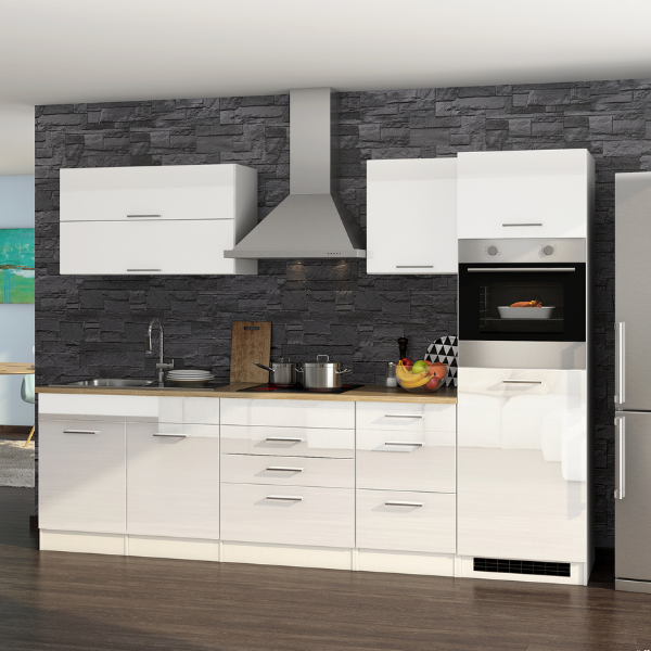 Kitchenette Ragnar 290cm avec un four et réfrigérateur - blanc brillant