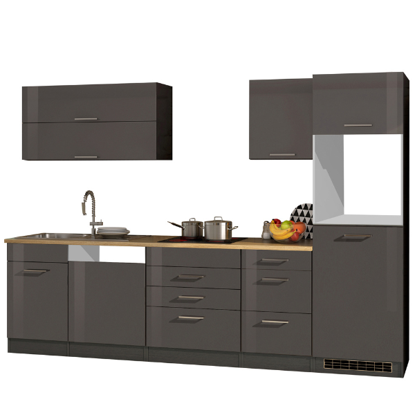 Kitchenette Ragnar 300cm avec espace pour réfrigérateur, four et lave-vaisselle - anthracite brillant - Image 11
