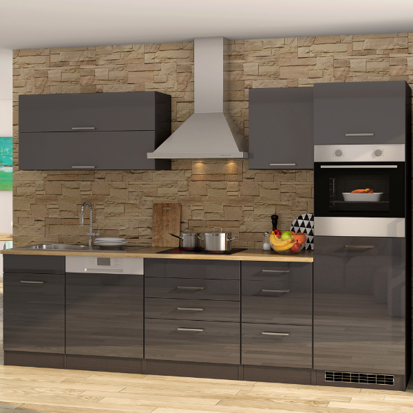 Kitchenette Ragnar 300cm avec four et lave-vaisselle - anthracite brillant