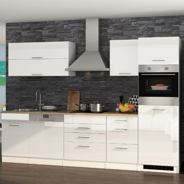 Kitchenette Ragnar 300cm avec four et lave-vaisselle - blanc brillant