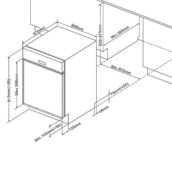 Kitchenette Ragnar 300cm avec four, réfrigérateur et lave-vaisselle - blanc brillant - Image 5