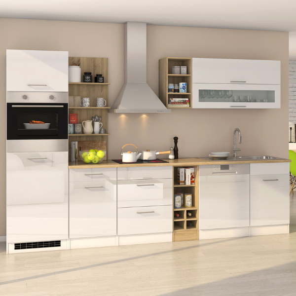 Kitchenette Ragnar 310cm avec lave-vaisselle, four et réfrigérateur - blanc brillant - Image 1