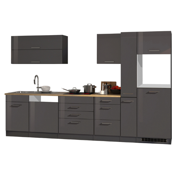 Kitchenette Ragnar 330cm avec espace pour lave-vaisselle, réfrigérateur et four - anthracite brillant - Image 12