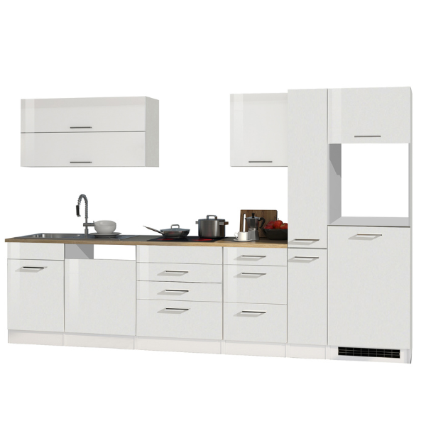 Kitchenette Ragnar 330cm avec espace pour réfrigérateur et four - blanc brillant - Image 12