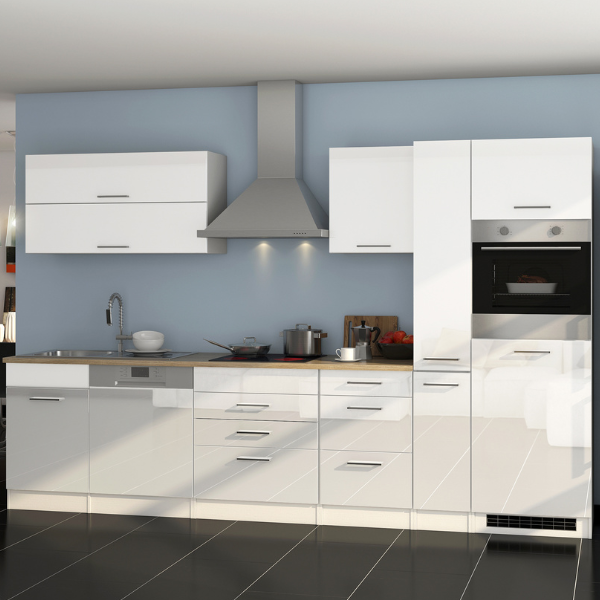 Kitchenette Ragnar 330cm avec lave-vaisselle et four - blanc brillant
