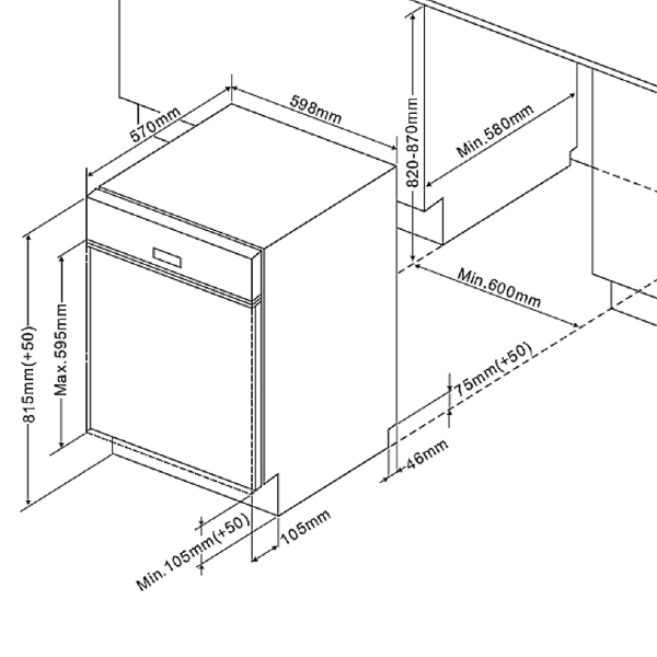 Kitchenette Ragnar 330cm avec réfrigérateur, lave-vaisselle et four - anthracite brillant - Image 7