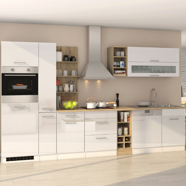 Kitchenette Ragnar 340cm avec lave-vaisselle, four et réfrigérateur - blanc brillant - Image 1