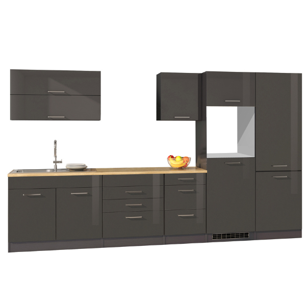 Kitchenette Ragnar 350cm avec espace pour réfrigérateur-congélateur et four - anthracite brillant - Image 11
