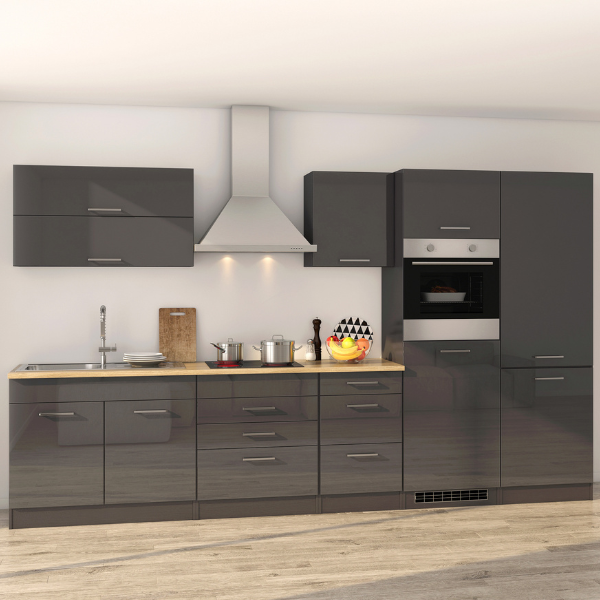 Kitchenette Ragnar 350cm avec espace pour réfrigérateur-congélateur et four - anthracite brillant - Image 1