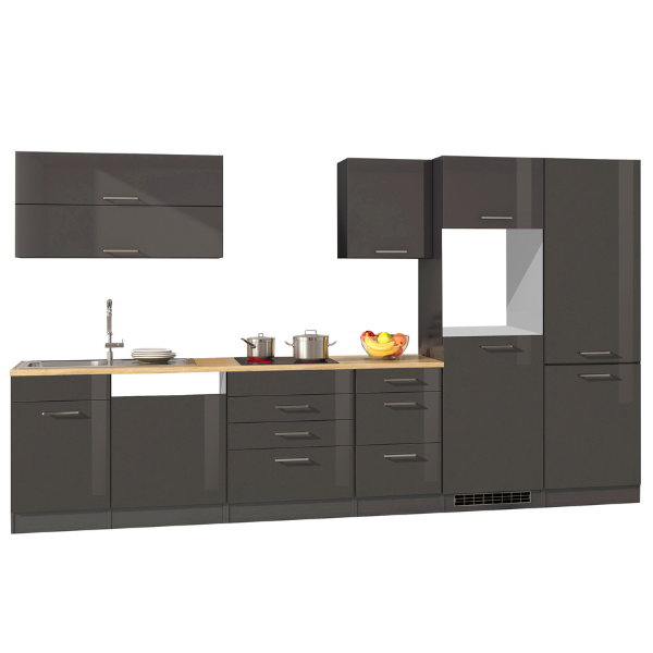 Kitchenette Ragnar 360cm avec espace pour réfrigérateur-congélateur, lave-vaisselle et four - anthracite brillant - Image 12