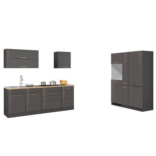 Kitchenette Ragnar 380cm avec espace pour réfrigérateur-congélateur et four - anthracite brillant