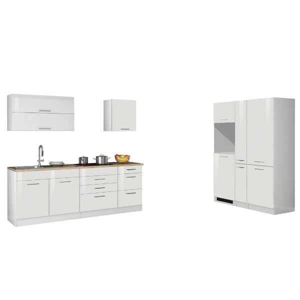 Kitchenette Ragnar 380cm avec espace pour réfrigérateur-congélateur et four - blanc brillant - Image 1