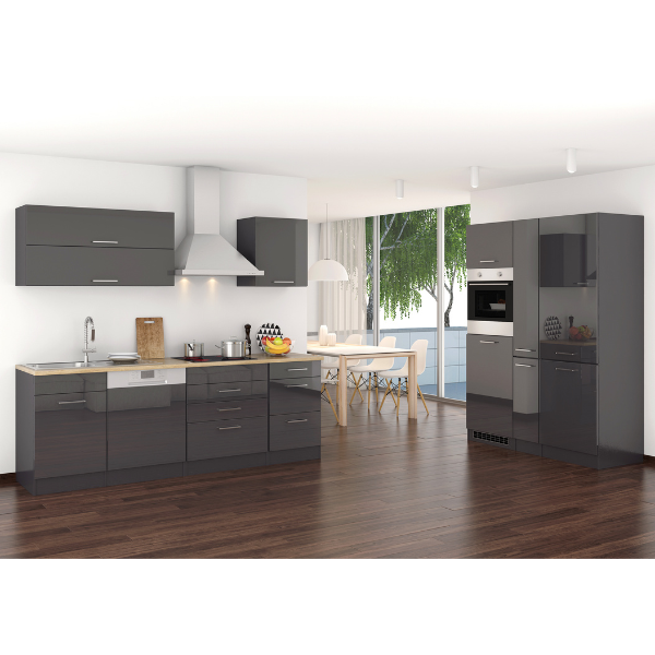 Kitchenette Ragnar 390cm avec espace pour réfrigérateur-congélateur, lave-vaisselle et four - anthracite brillant - Image 11