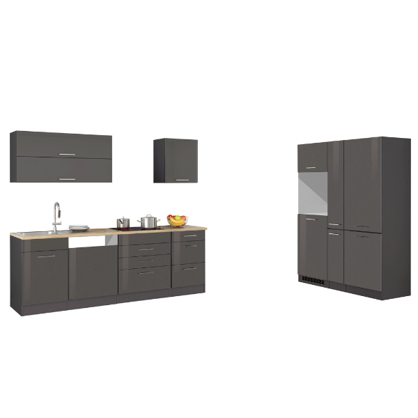 Kitchenette Ragnar 390cm avec espace pour réfrigérateur-congélateur, lave-vaisselle et four - anthracite brillant - Image 1