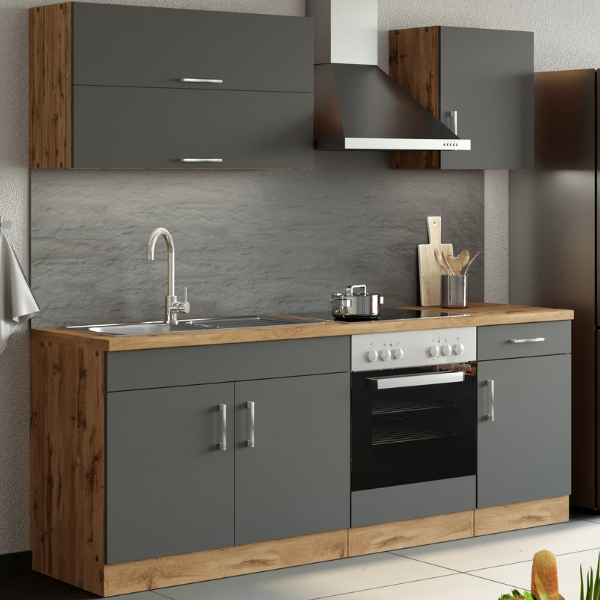 Kitchenette Sorrella 210cm avec espace pour four - anthracite/chêne