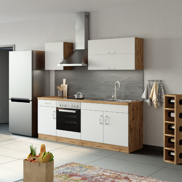 Kitchenette Sorrella 210cm avec espace pour four - blanc/chêne