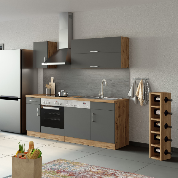 Kitchenette Sorrella 210cm avec espace pour lave-vaisselle et four - anthracite/chêne - Image 2