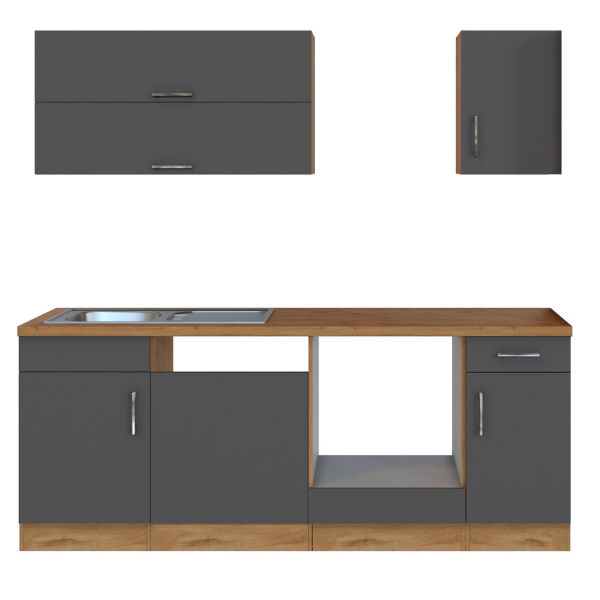 Kitchenette Sorrella 210cm avec espace pour lave-vaisselle et four - anthracite/chêne - Image 12