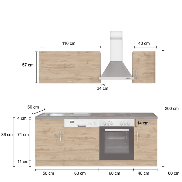 Kitchenette Sorrella 210cm avec espace pour lave-vaisselle et four - anthracite/chêne - Image 4