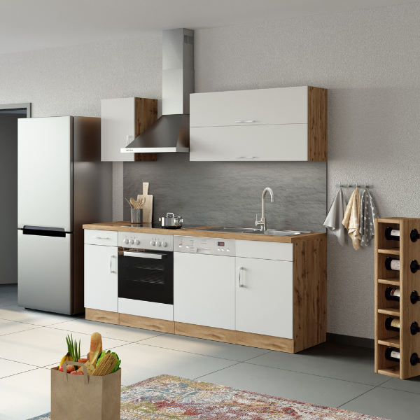 Kitchenette Sorrella 210cm avec espace pour lave-vaisselle et four - blanc/chêne - Image 2