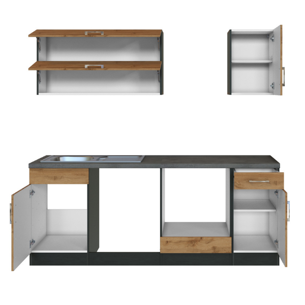 Kitchenette Sorrella 210cm avec espace pour lave-vaisselle et four - chêne/graphite - Image 11