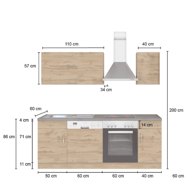 Kitchenette Sorrella 210cm avec espace pour lave-vaisselle et four - chêne - Image 4