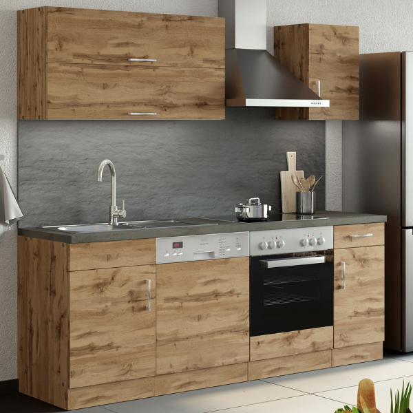Kitchenette Sorrella 210cm avec espace pour lave-vaisselle et four - chêne