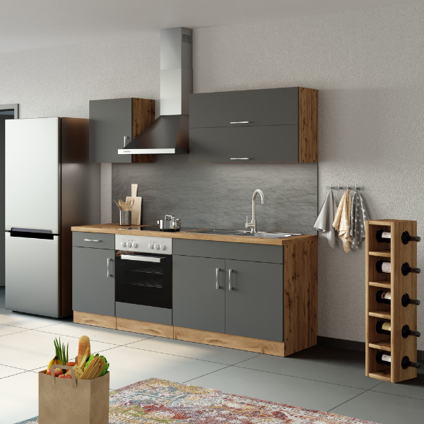 Kitchenette Sorrella 210cm avec four - anthracite/chêne - Image 2