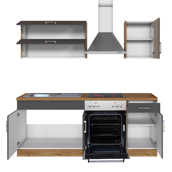 Kitchenette Sorrella 210cm avec four - anthracite/chêne - Image 11