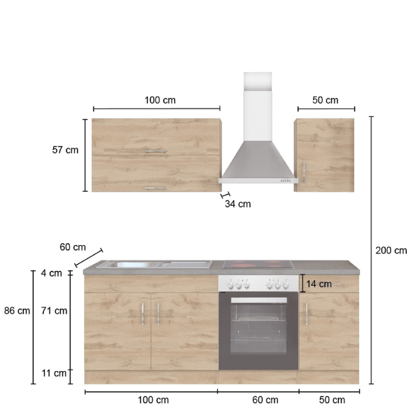 Kitchenette Sorrella 210cm avec four - anthracite/chêne - Image 4
