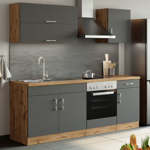 Kitchenette Sorrella 210cm avec four - anthracite/chêne