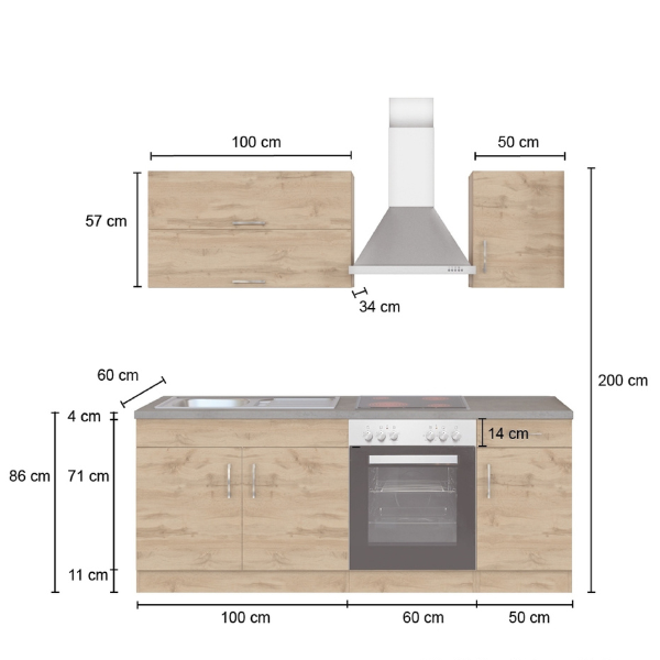 Kitchenette Sorrella 210cm avec four - chêne/graphite - Image 4