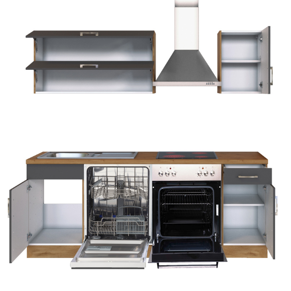 Kitchenette Sorrella 210cm avec lave-vaisselle et four - anthracite/chêne - Image 11