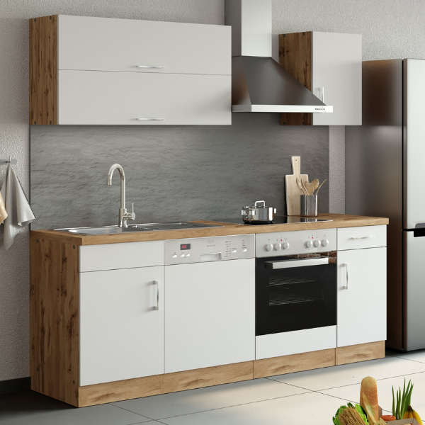 Kitchenette Sorrella 210cm avec lave-vaisselle et four - blanc/chêne - Image 1