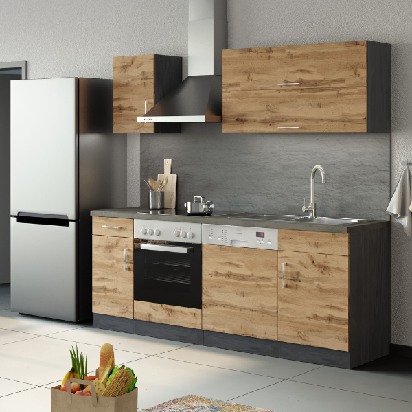 Kitchenette Sorrella 210cm avec lave-vaisselle et four - chêne/graphite - Image 2